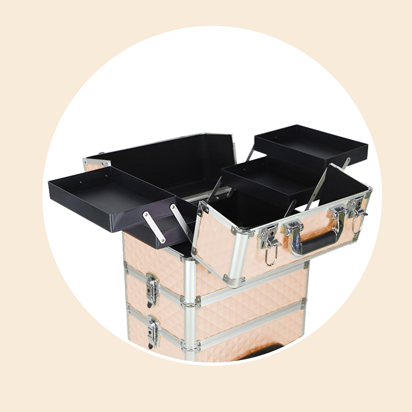 https://www.luckycasefactory.com/rose-gold-4-in-1-aluminum-rolling-makeup-case-makeup-trolley-case-product/